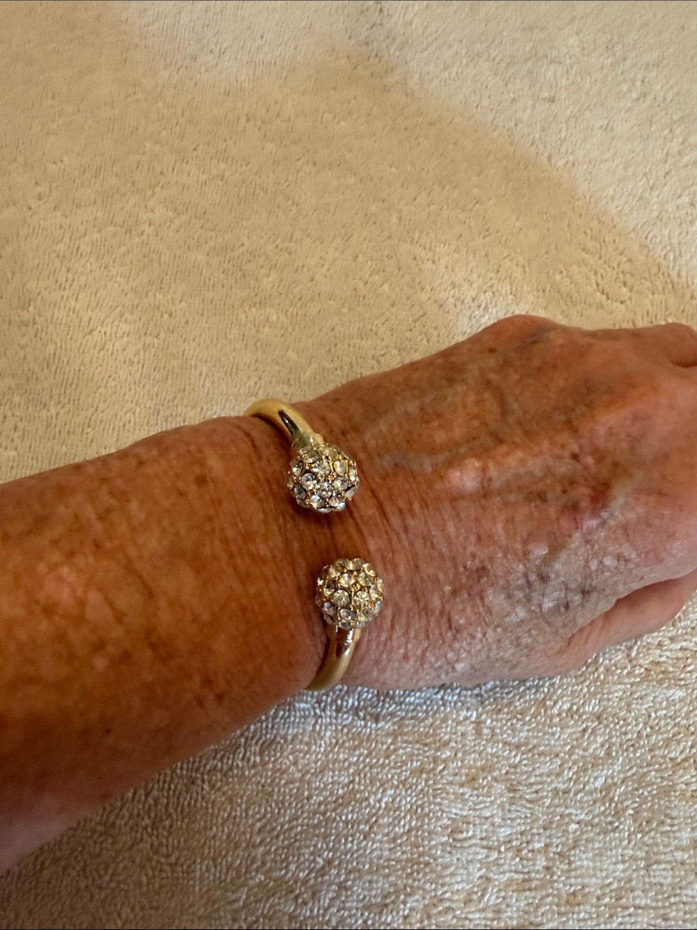 Gold-Tone Crystal Pave Ball Open Cuff Bracelet